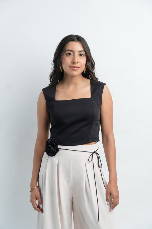 Blusa Corta Negra Ziper Espalda