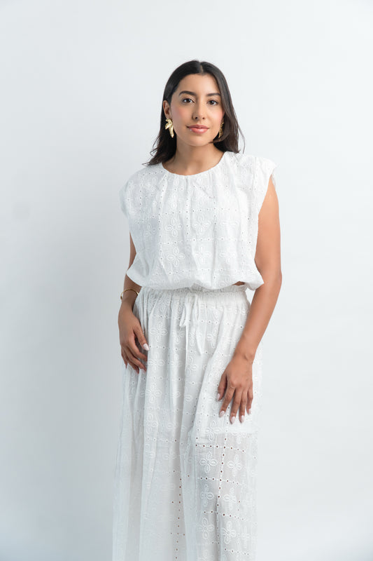 Conjunto Blanco Blusa Y Falda