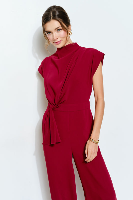 Jumpsuit Elegante Vino Tinto con Nudo Frontal