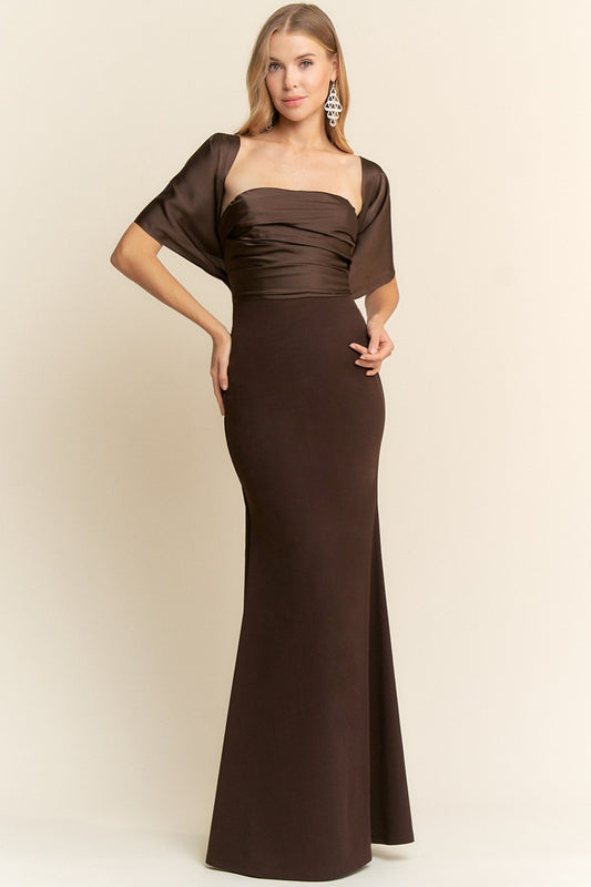 Vestido largo con top de satén y falda de punto elástico