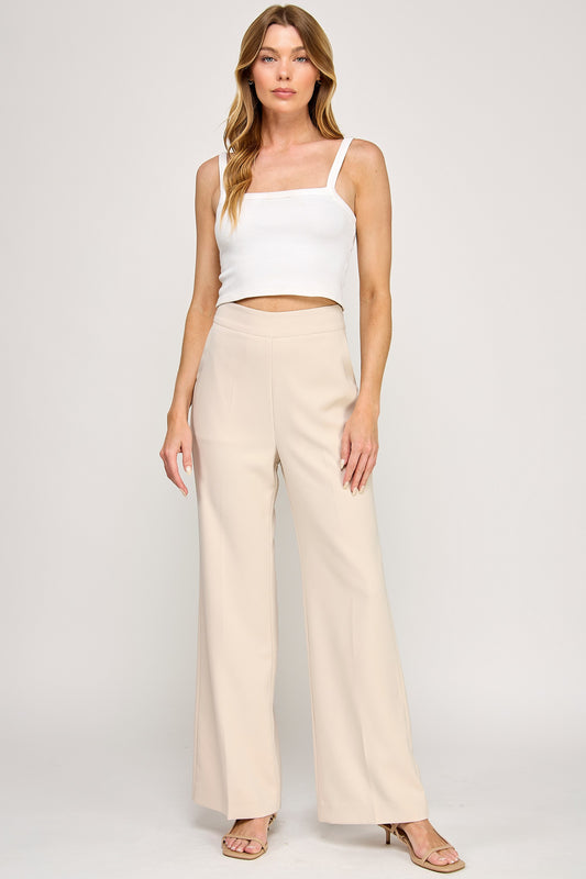 Pantalón Palazzo de Tiro Alto - Beige Neutro