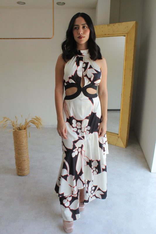 Vestido Estampado Maxi con Olanes