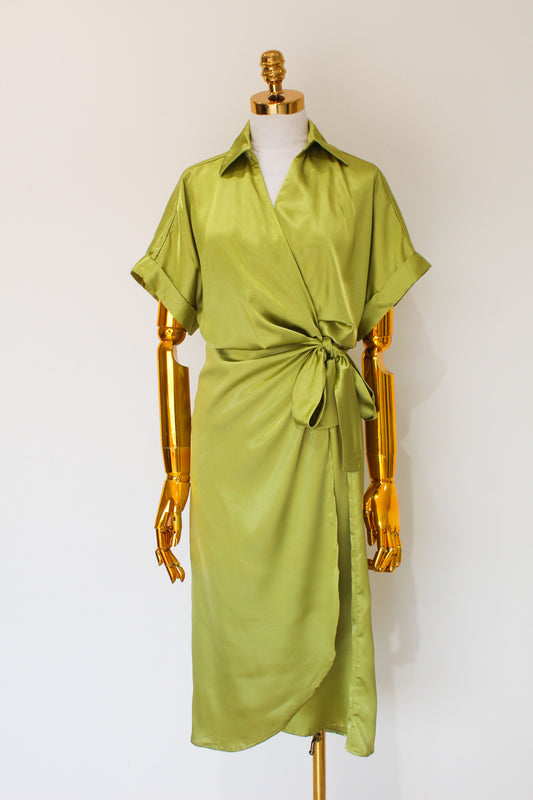 Vestido Satin Verde Cruzado