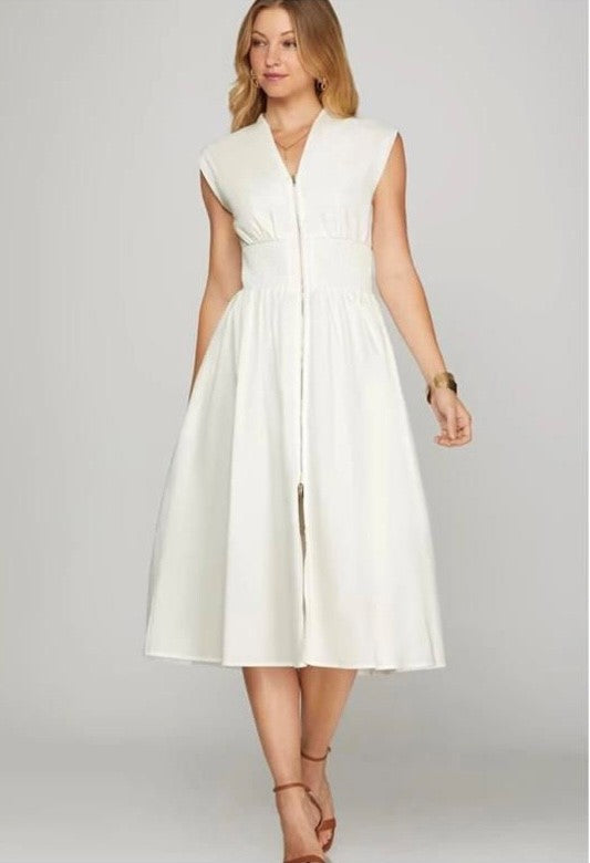 Vestido Blanco con Ziper y Elastico