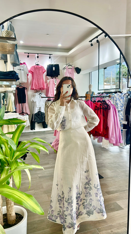 Conjunto Blusa y Falda Larga Estampado Floreado