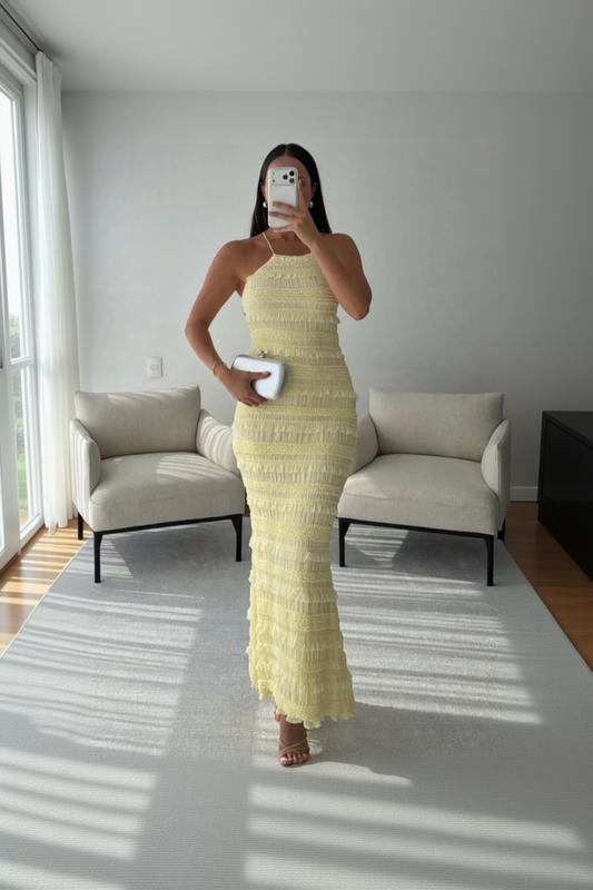 Vestido Midi Soleil Amarillo Pastel