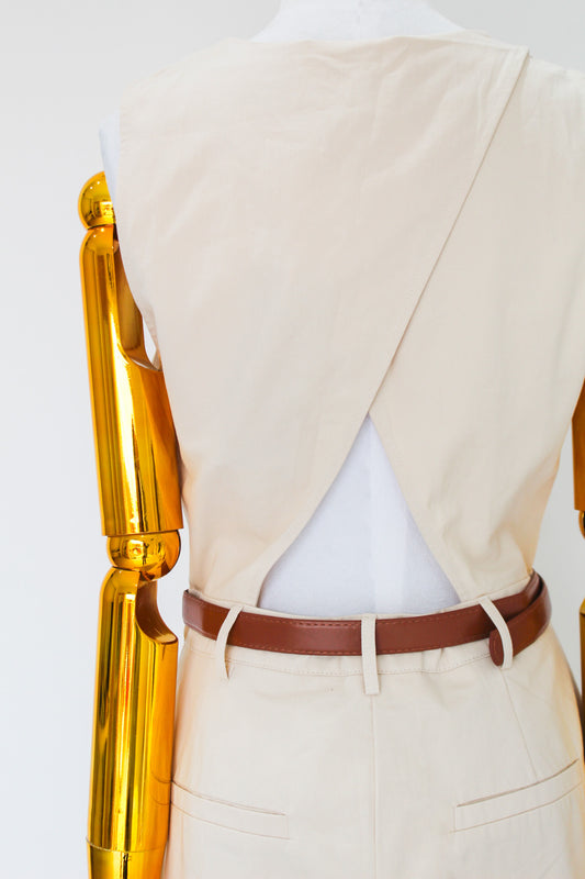 Jumpsuit Beige Con Cinto Y Detalle Espalda