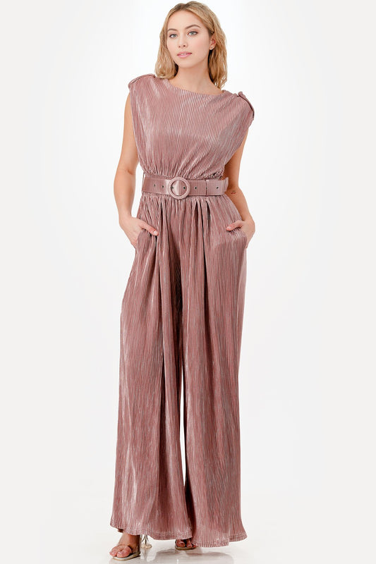 Jumpsuit plisado mauve metalico con cinto