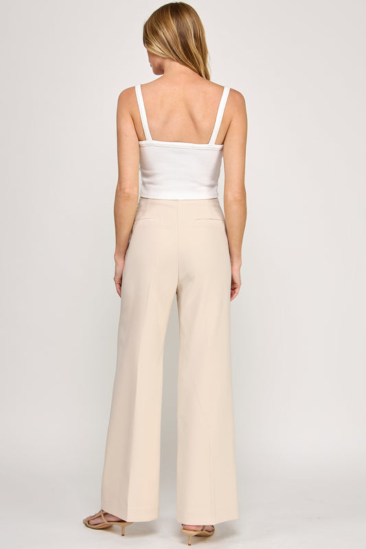 Pantalón Palazzo de Tiro Alto - Beige Neutro