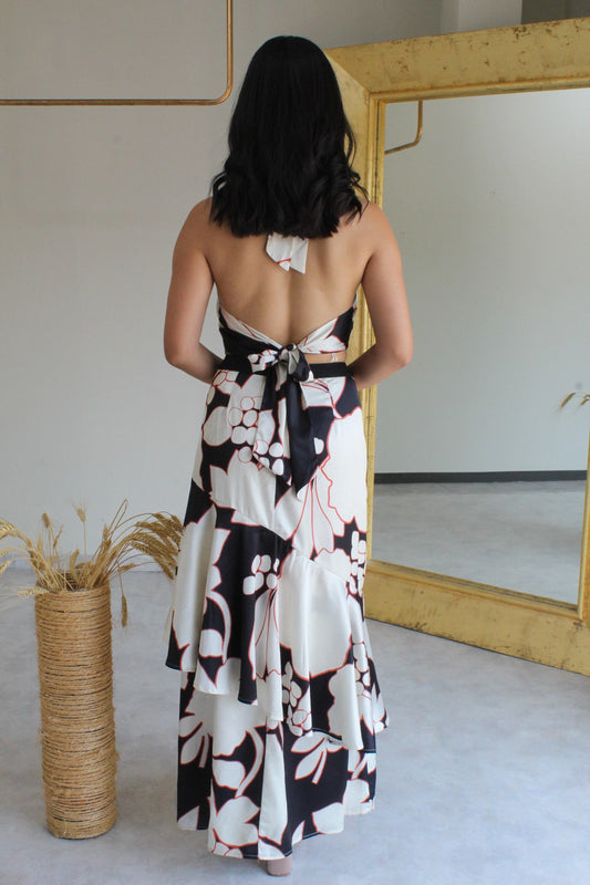 Vestido Estampado Maxi con Olanes