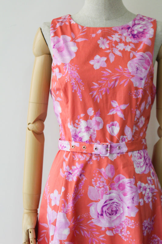 Vestido Naranja Floral con Cinto