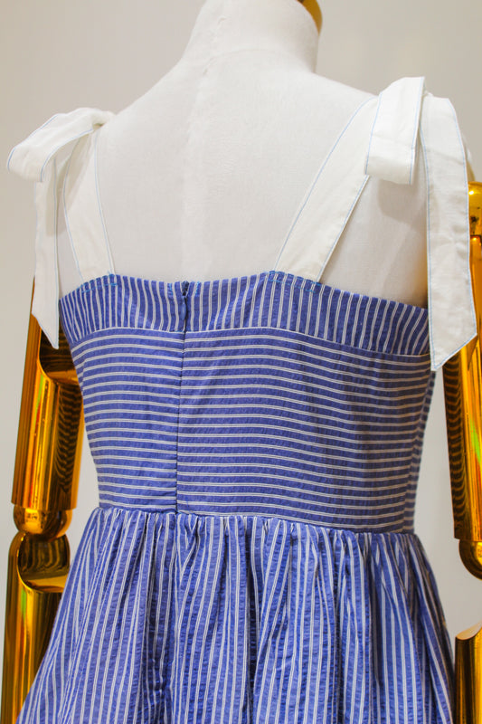 Vestido Azul Tirantes Liston Blanco